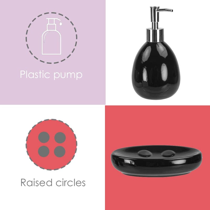 Home Basics 4-Piece Ceramic Bathroom Set (Black), By Home Basics | Contemporary Design Bathroom Accessory Sets | Accessories For Bathroom | Includes Soap Dish, Tumbler, Toothbrush Holder, and Lotion Dispenser - Image 4